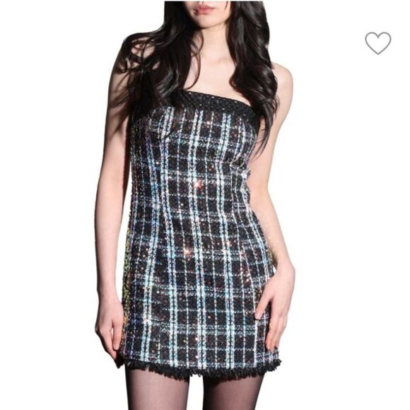 WALTER BAKER Dress NEW Amberly Broadway Tweed Plaid Strapless Mini Black Size 8 - Picture 6 of 10